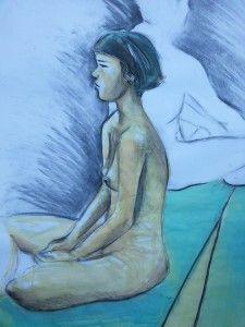 Nude female ink charcoal seated paper