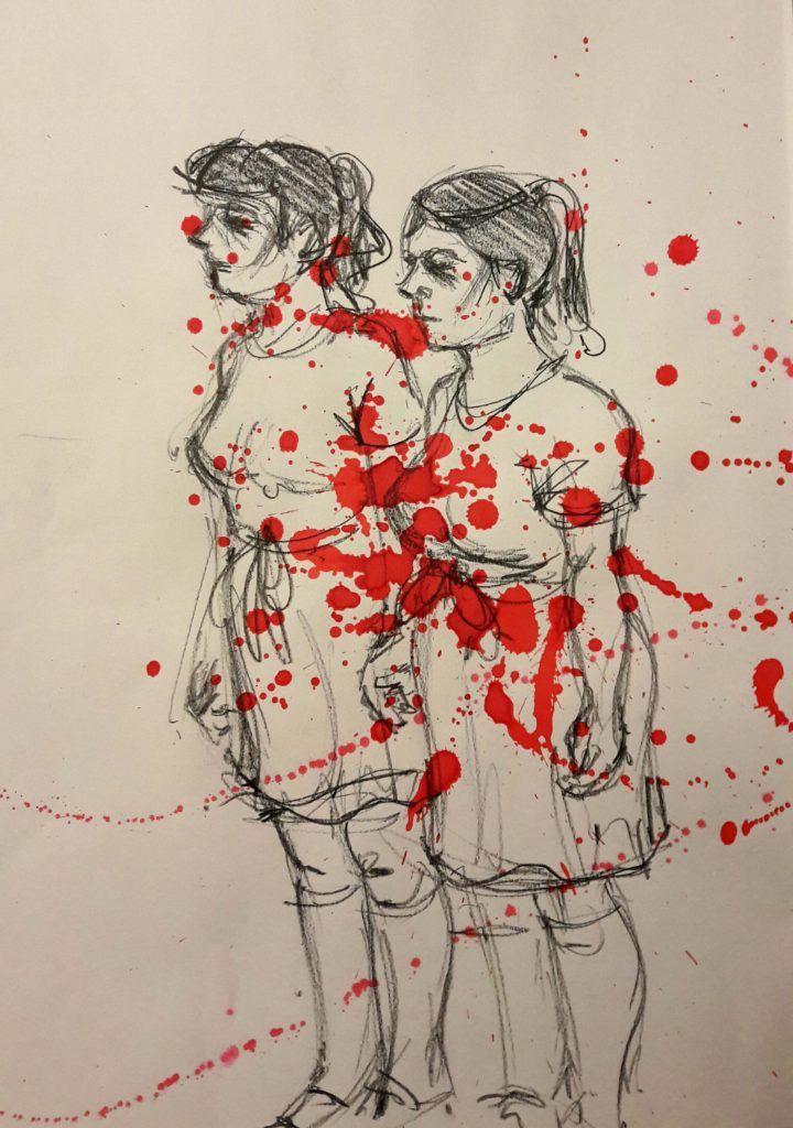 Dr Sketchy's Stephen King night! The twins from The Shining.