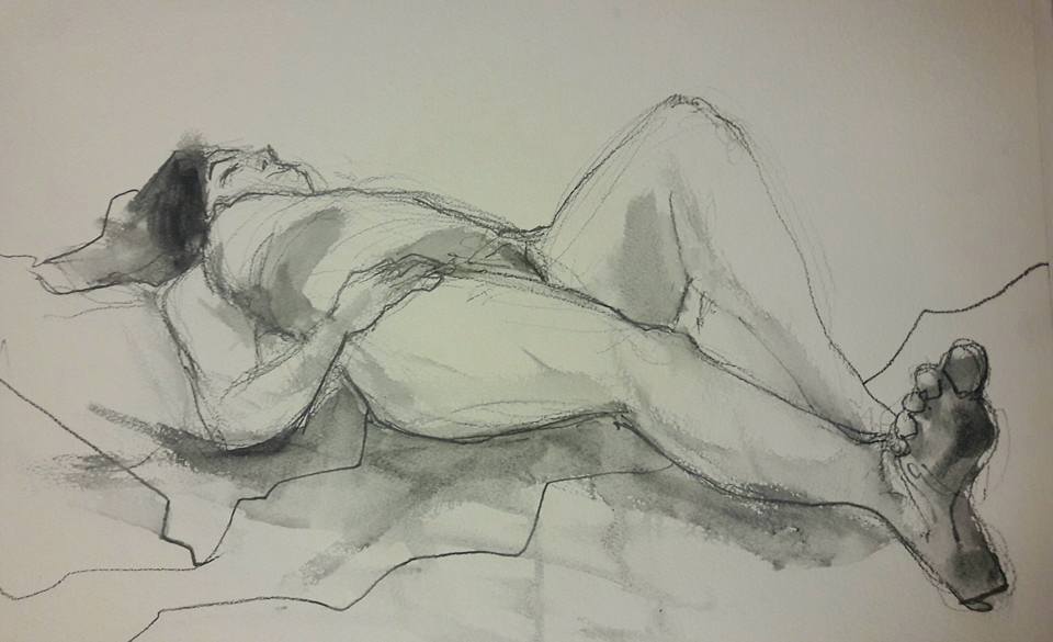 Study of Sarah. Donderdag life drawing. Water soluble graphite