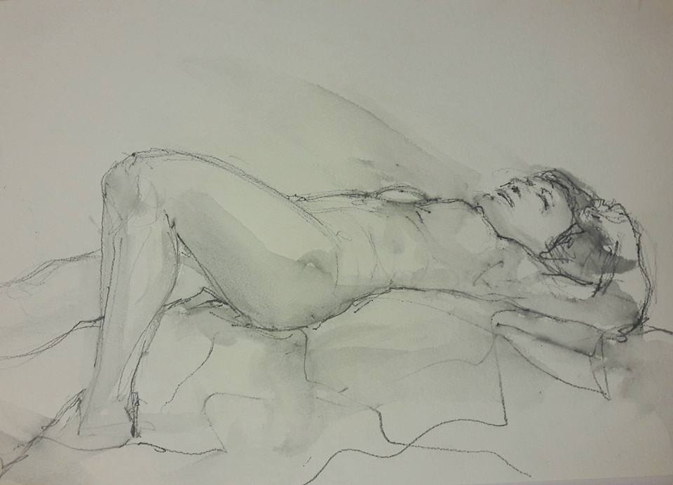 Study of Sarah. Donderdag life drawing. Water soluble graphite
