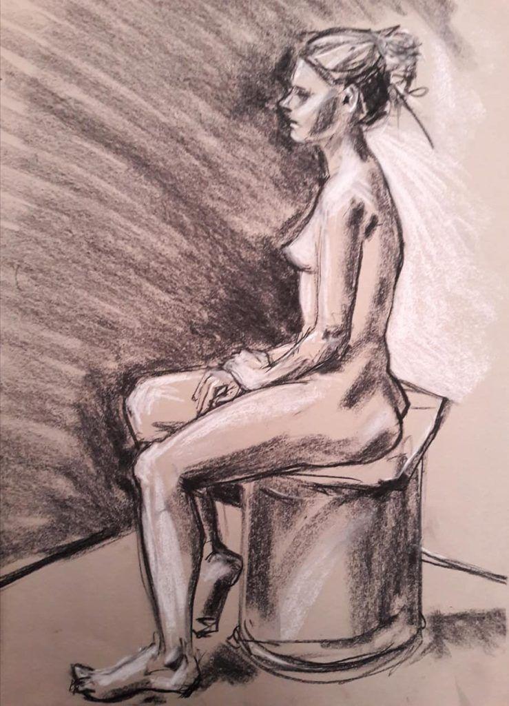 Claire. Chalk and charcoal study. 20 minutes.