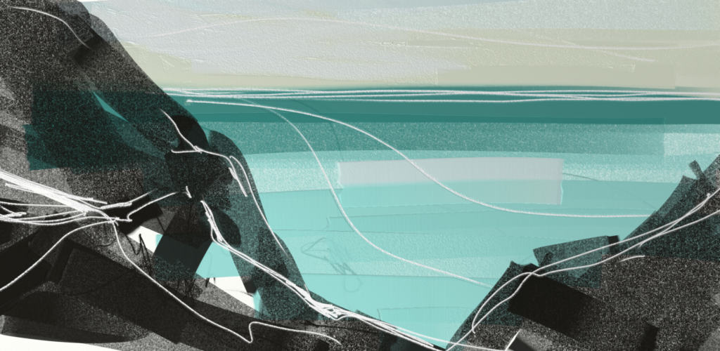 Sennen cliffs. Digital sketch on tablet