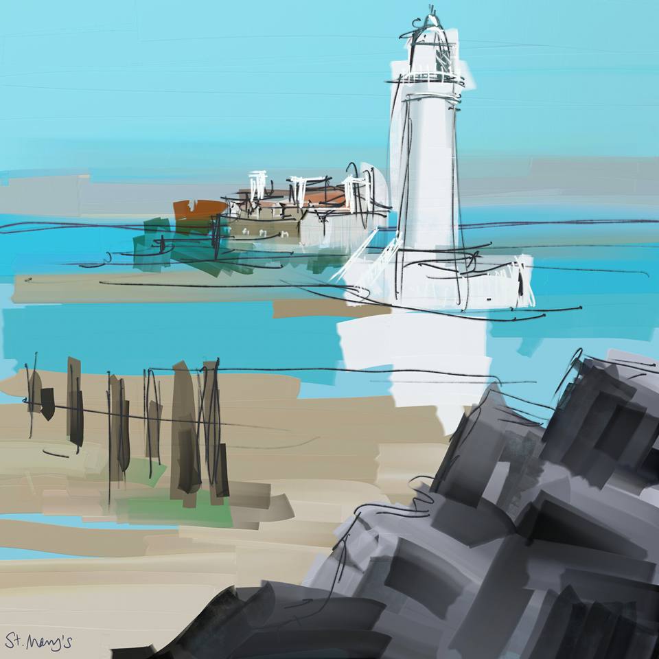 St Mary's Lighthouse, Whitley Bay. Digital sketch on tablet