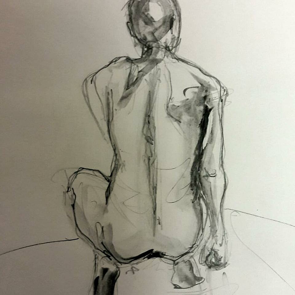 Stephen squatting. Graphite