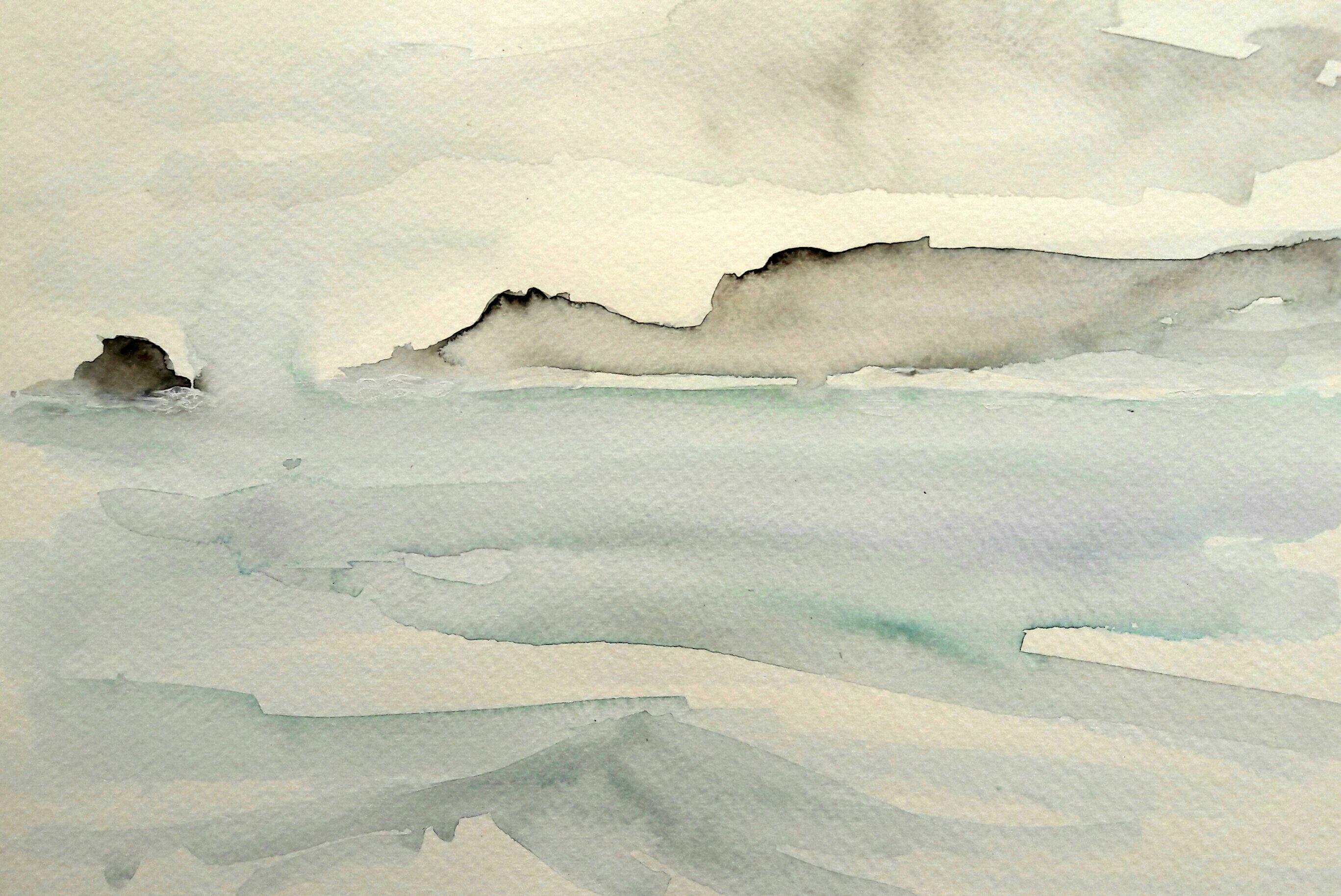 Morning sea mists. Watercolour on paper