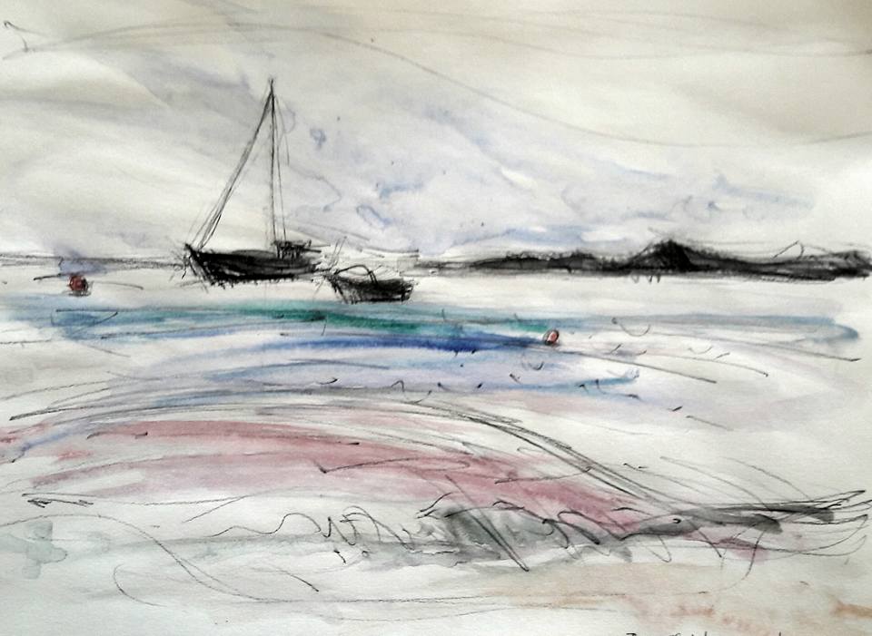 Low Newton boats. Water soluble graphite and watercolour on paper