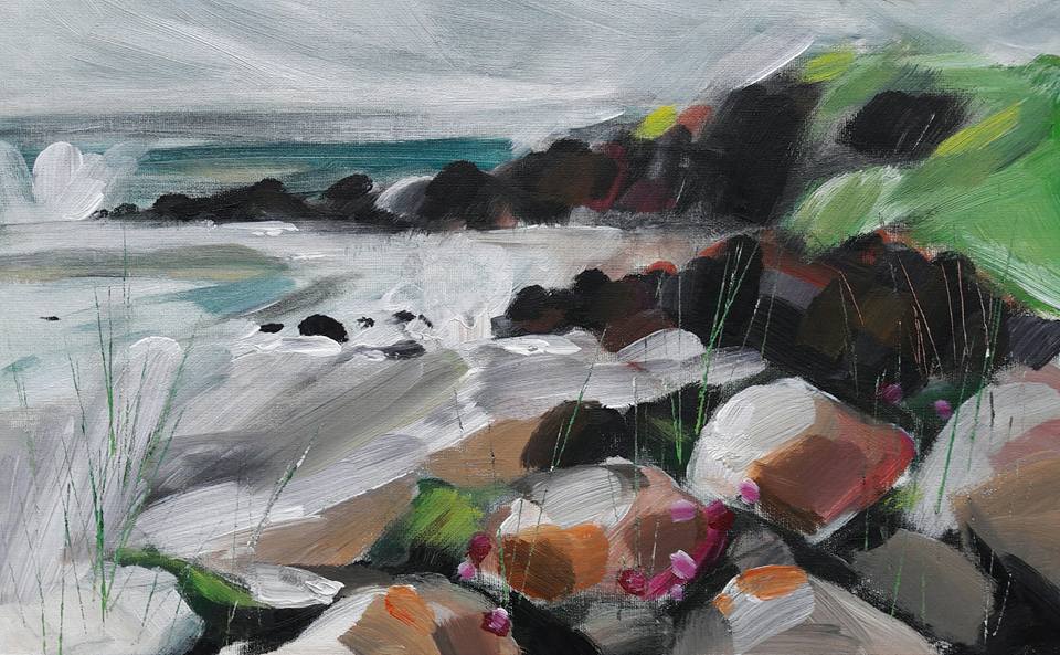 Newton Point. Churning sea paint sketch. Acrylic on paper
