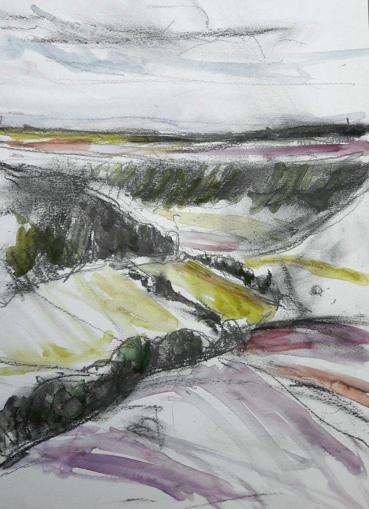 Hole of Horcum. Graphite and watercolour