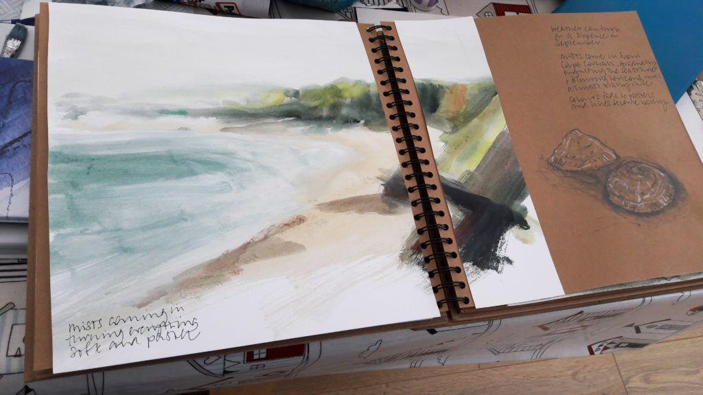 Sea mists and limpet study. Acrylic and graphite on paper