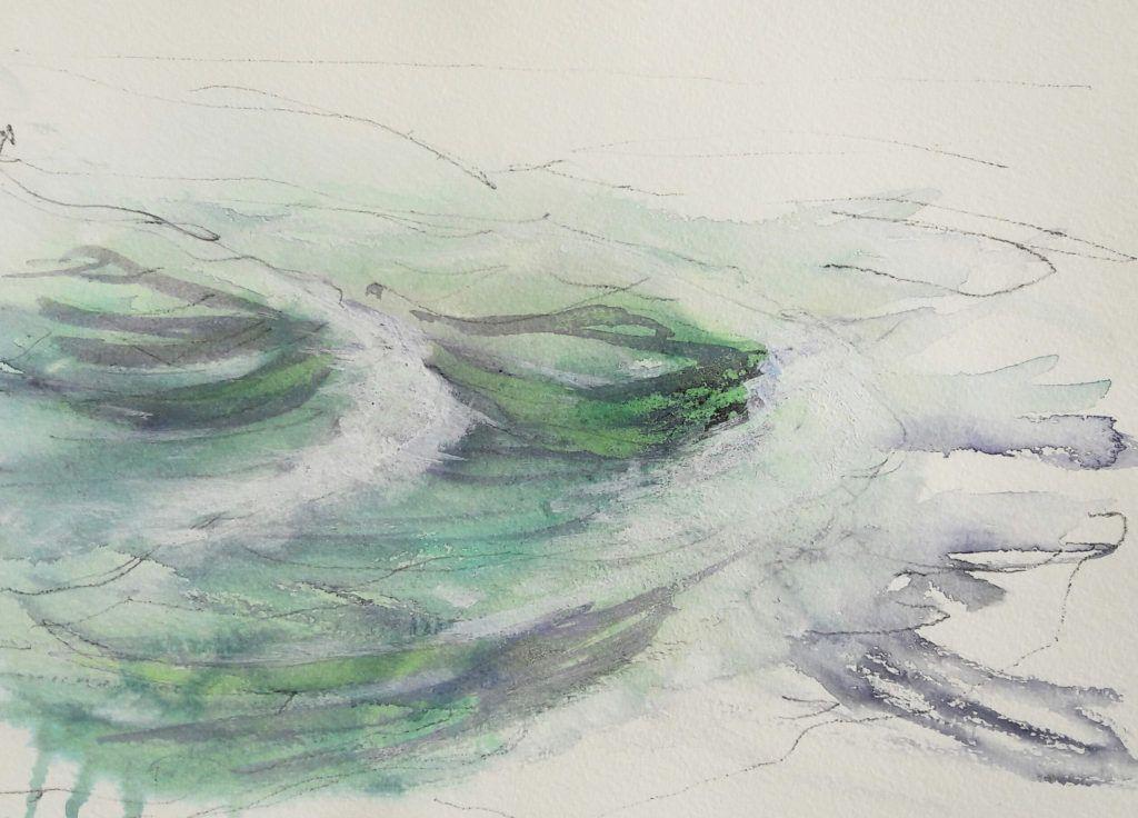 Waves in ink. Ink and gouache on paper