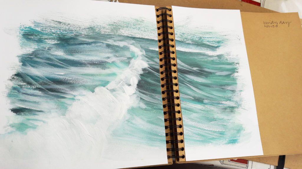 Windy day waves. Acrylic on paper