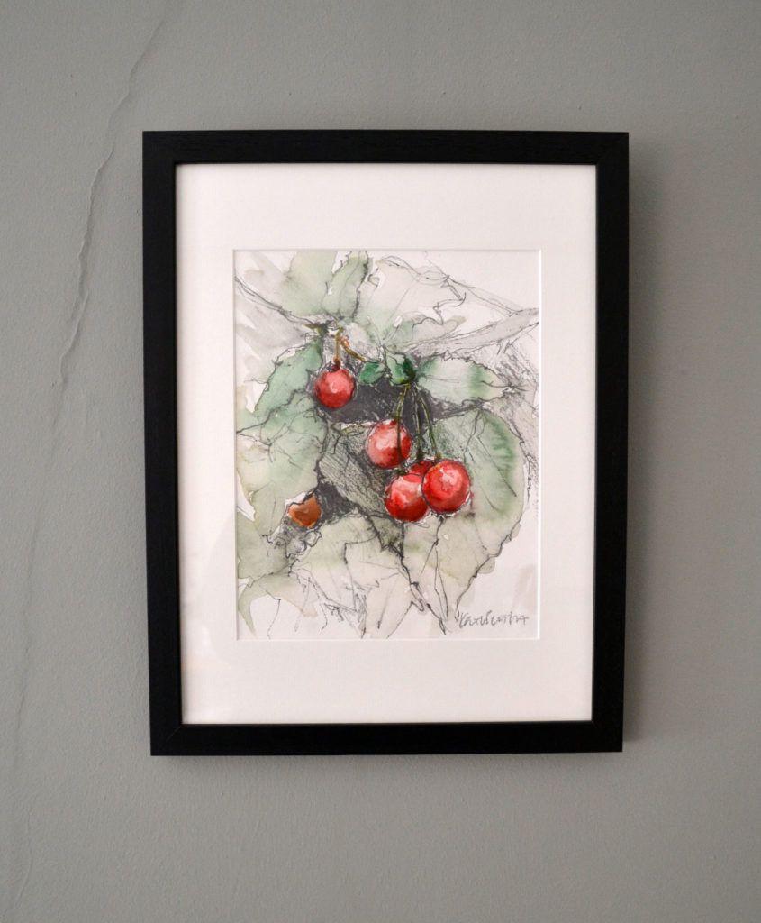 Cherries. Original graphite and watercolour on acid-free Bockingford paper