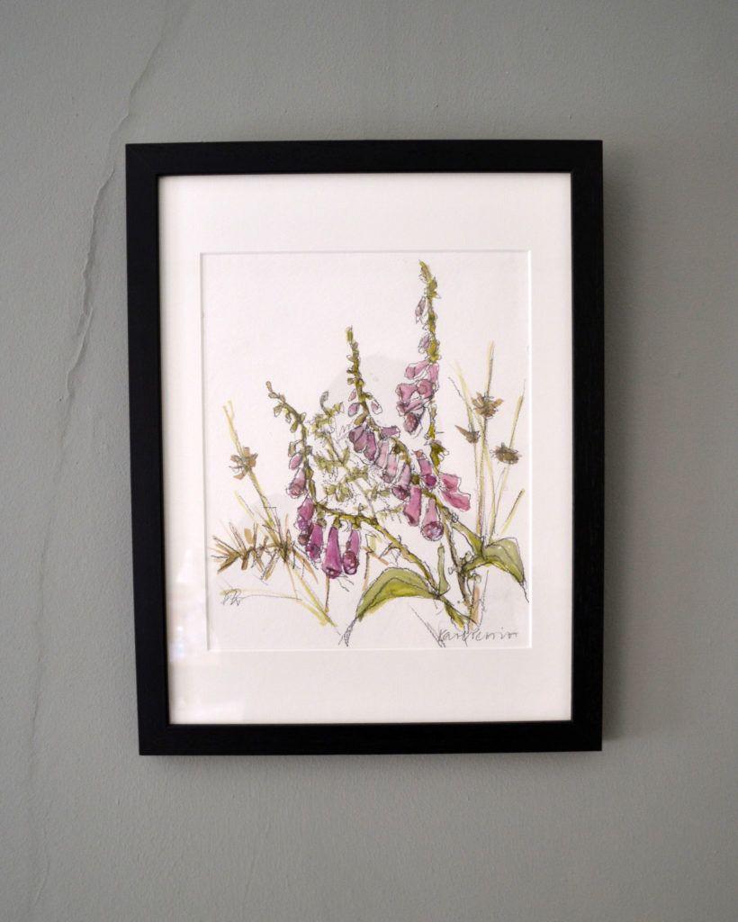 Foxgloves, Bracken, Rushes and Thorns. Original graphite and watercolour on acid-free