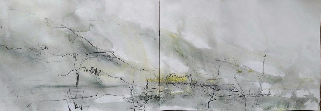 Misty and rainy study of Cadir from Tal y Llyn (wet paper!)