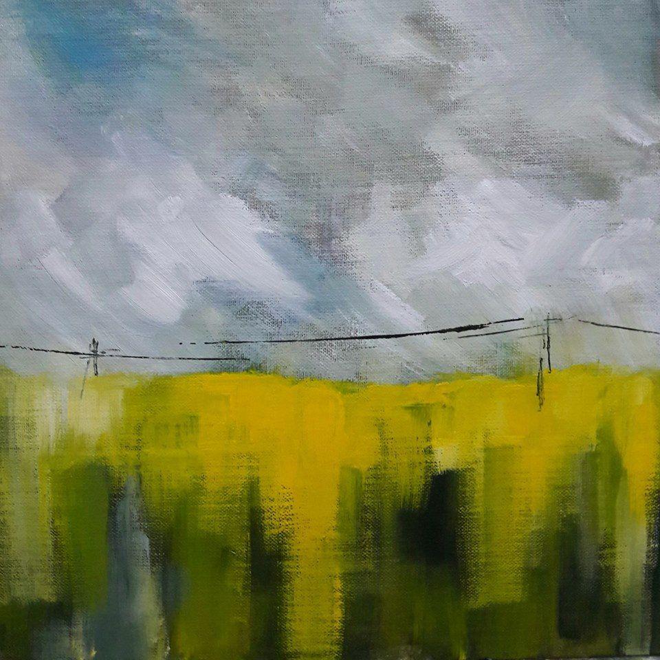 Oilseed rape and pilons. Acrylic on canvas board