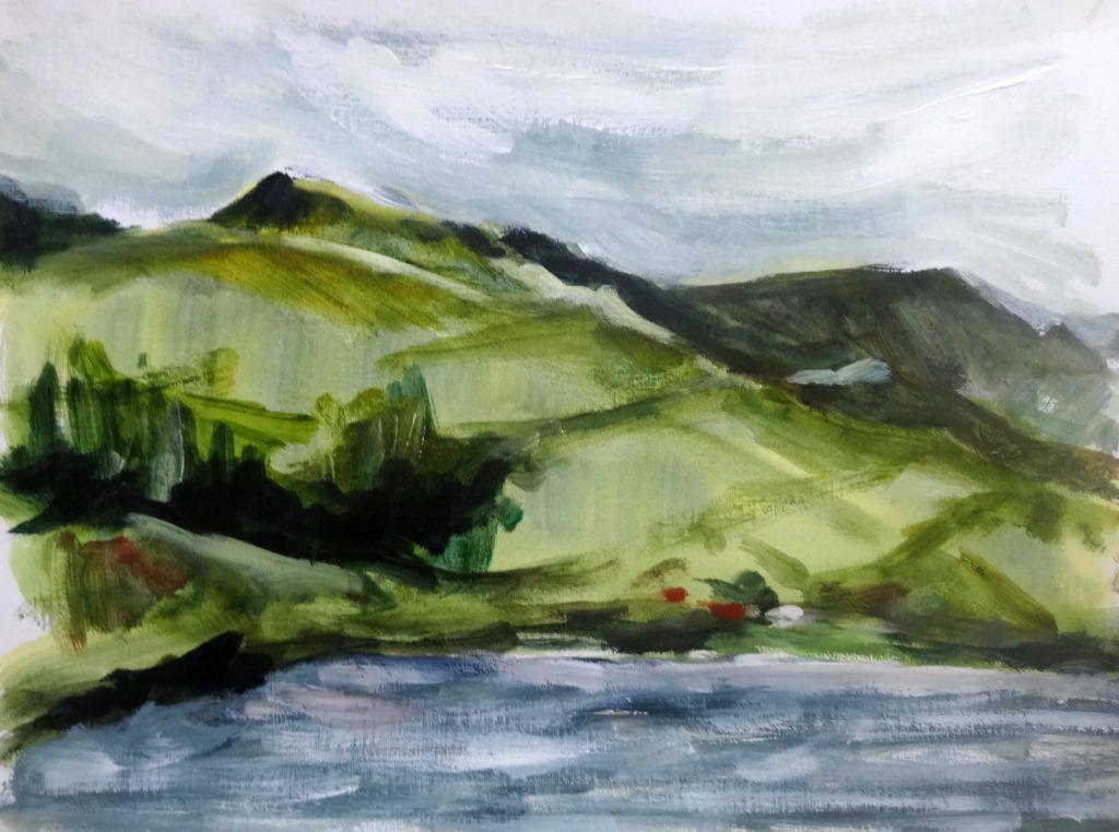 Acrylic colour study for commission of Cadir Idris range from Tal y Llyn