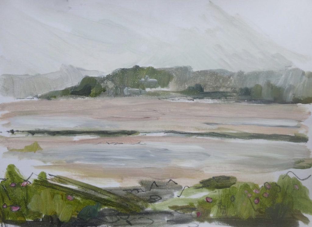 Misty view over estuary towards Portmeirion