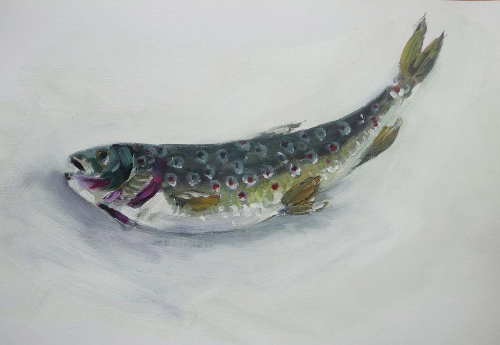 Trout! Acrylic on paper