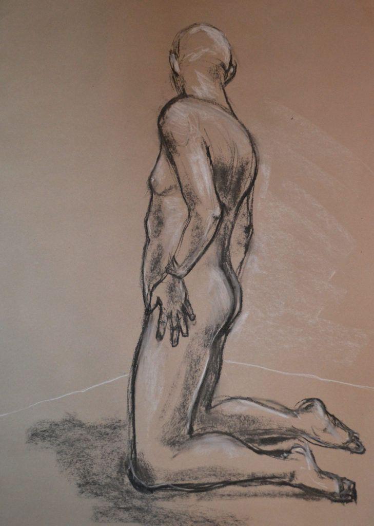 Dave turning. 20-minute study in charcoal and chalk