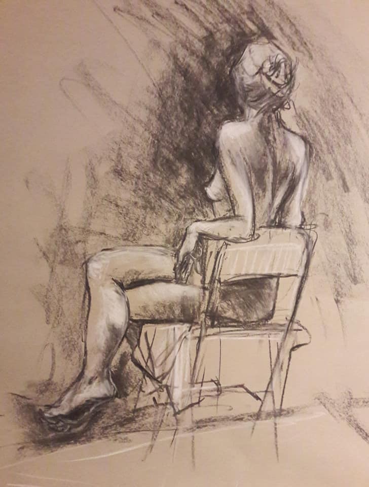 Sam seated. 20-minute study in charcoal and chalk