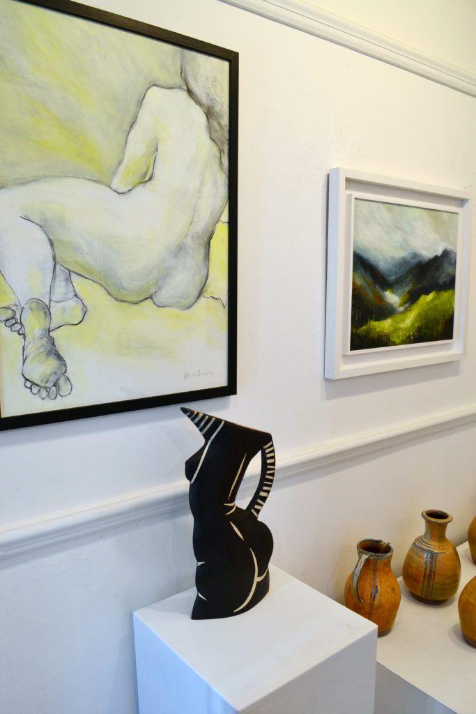 'Sam' and 'Pasture' with ceramic vessels by Jude and John Jelfs