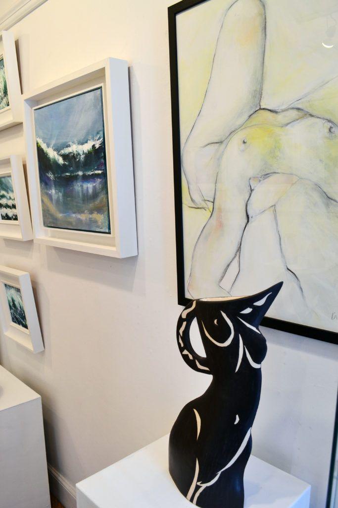 'Sarah' and 'Sennen Reflections' with ceramic vessel by Jude Jelfs