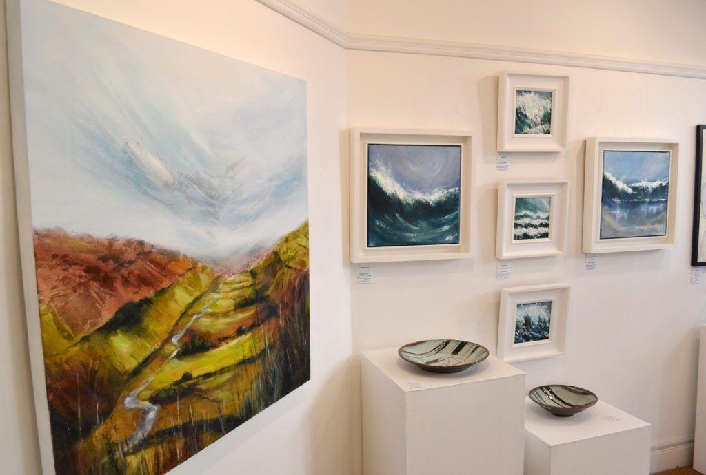 1 metre square oil and mixed media painting, 'Light Over Littondale'