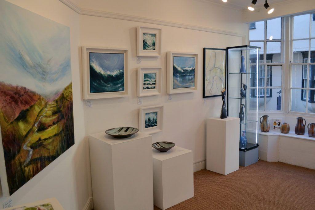 Paintings in the front gallery, with ceramic works by John and Jude Jelfs