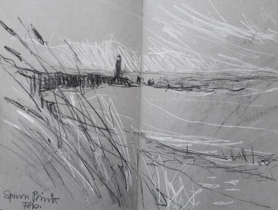 Spurn Point. Charcoal and chalk