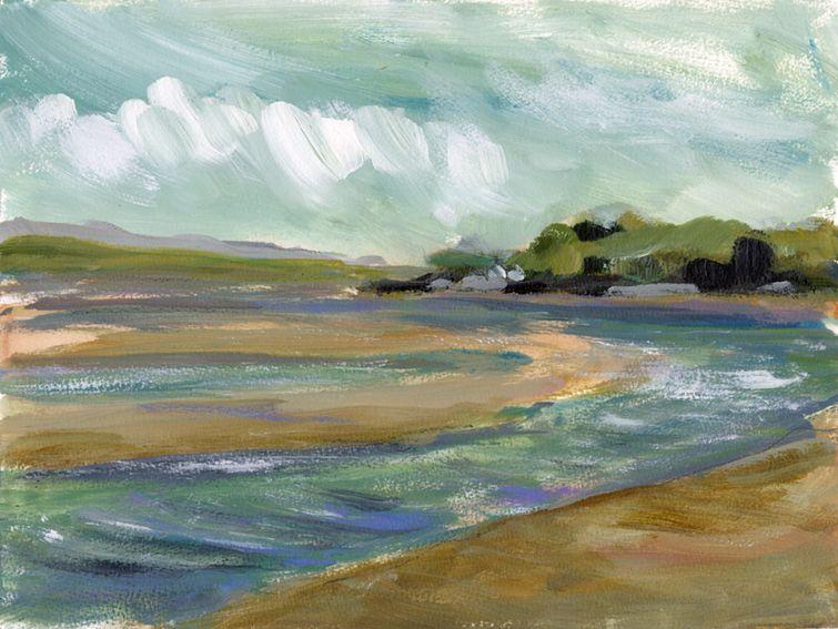 En plein air work on paper. Bay near Borth y Gest, North Wales