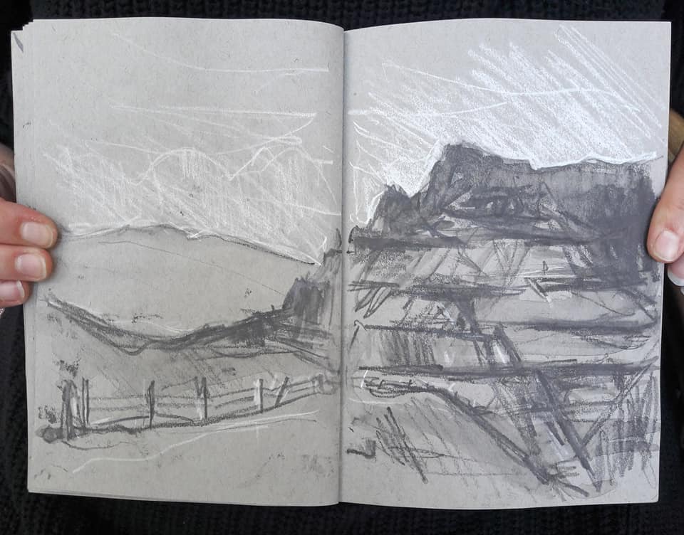 Lightning sketch of slate quarries in Blaenau Ffestiniog, North Wales