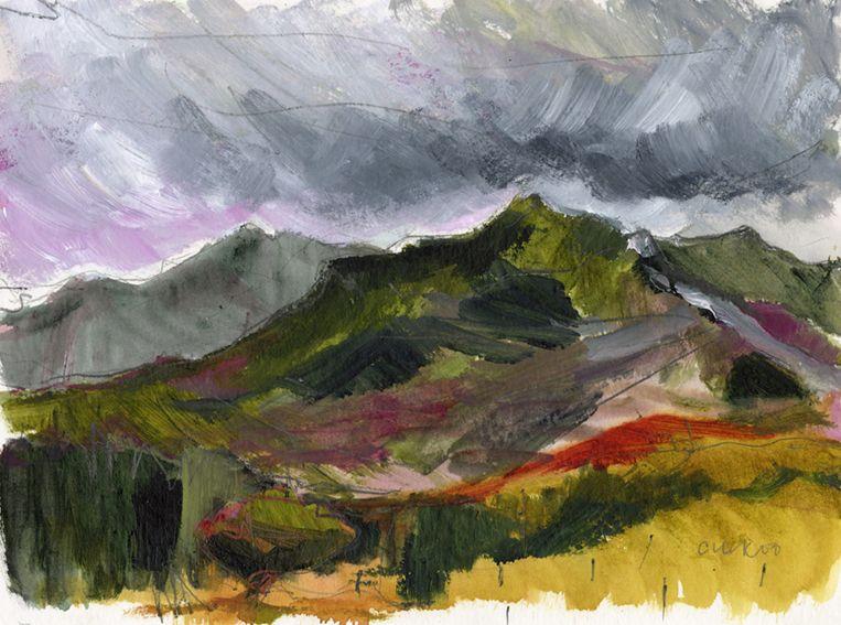 En plein air work on paper. Bright hills and contrast, North Wales