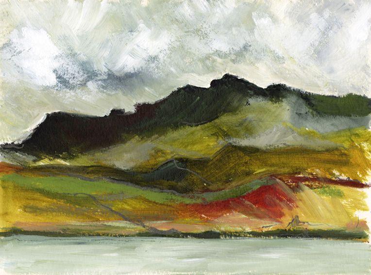 En plein air work on paper. The lake and dark hills, North Wales