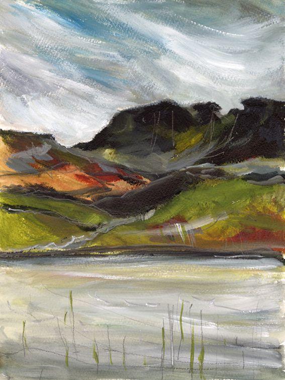 En plein air work on paper. The lake and dark hills, North Wales