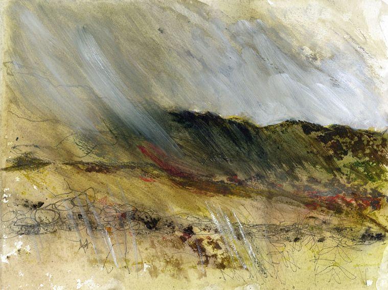 En plein air work on paper. Rain, North Wales