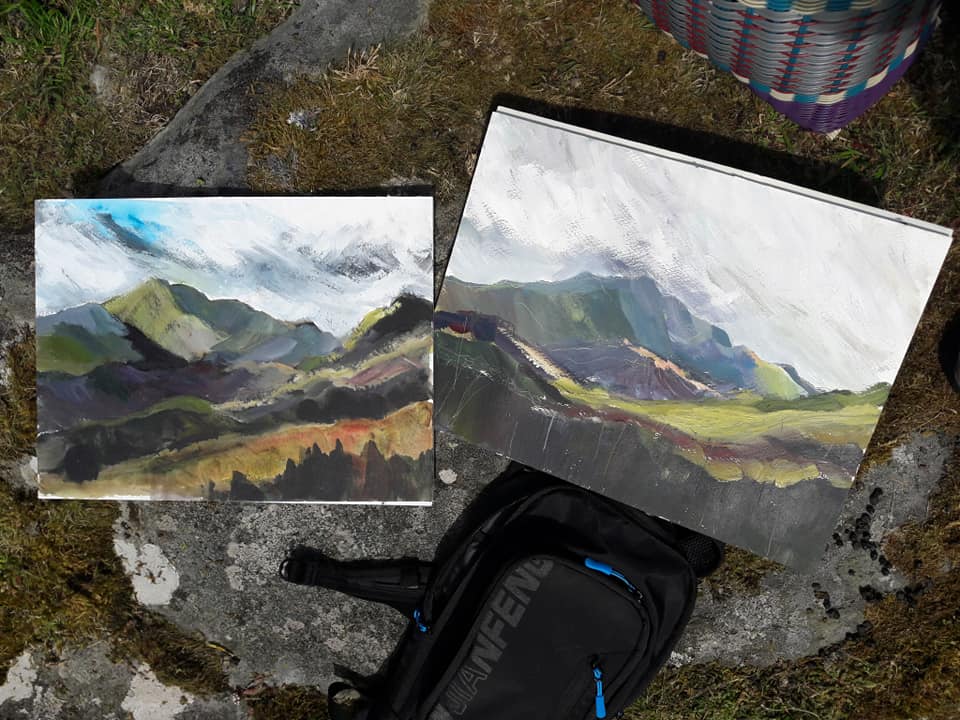 En plain air works on paper. Looking towards Snowdon, North Wales