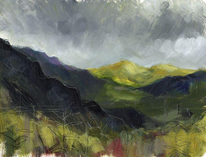 En plein air work on paper. Gold hills, North Wales