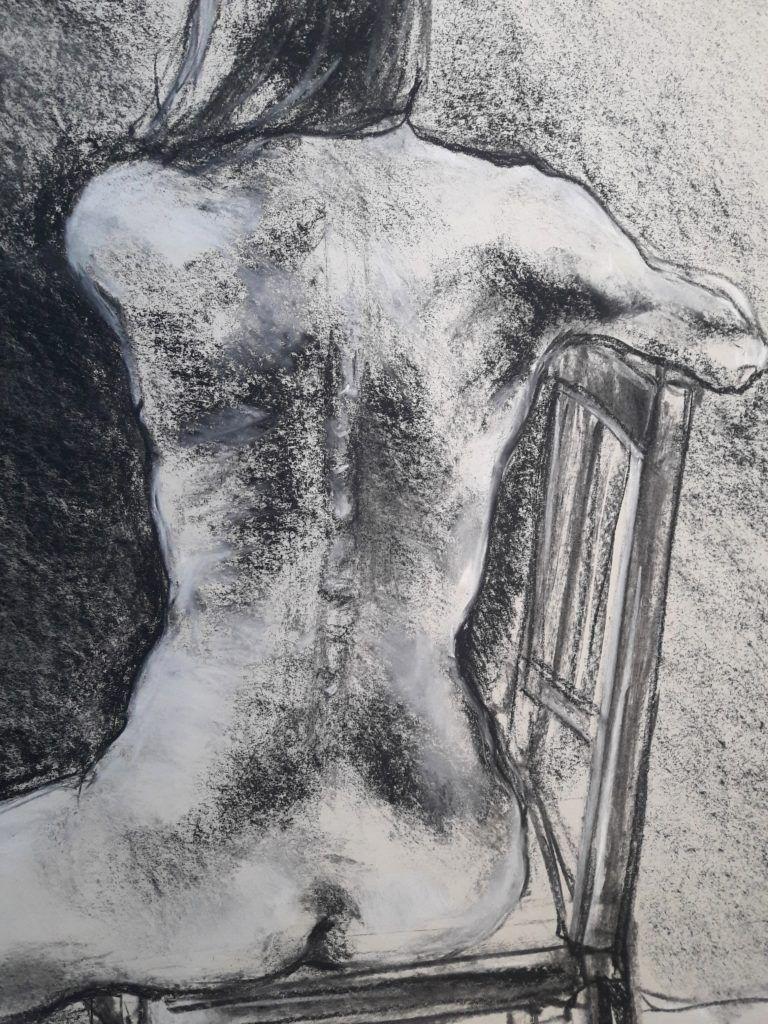 Detail of back. 40-minute study in charcoal and chalk on sugar paper