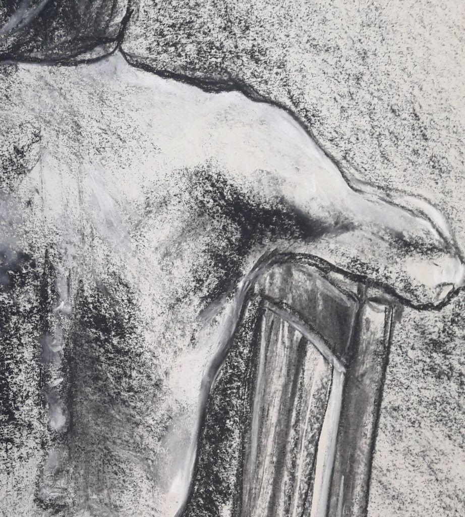 Detail of shoulder. Charcoal and chalk on sugar paper. 40-minute study