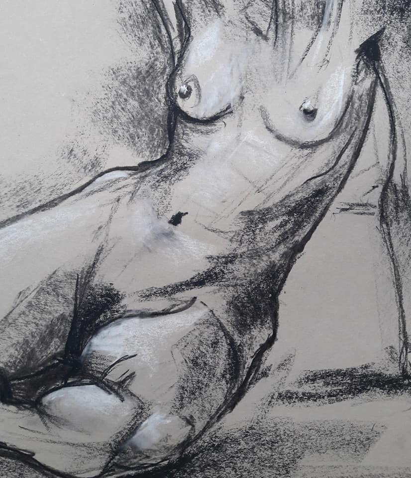 Detail of 20-munite study in charcoal and chalk on sugar paper