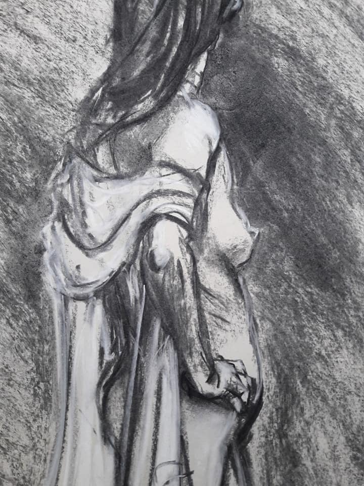 Detail of 20-munite study in charcoal and chalk on sugar paper