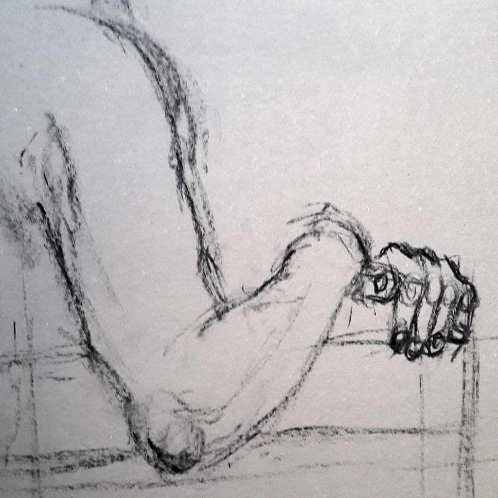 Study of hands. Charcoal on paper