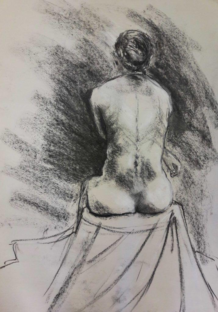 20-minute study in charcoal and chalk on sugar paper (A1)