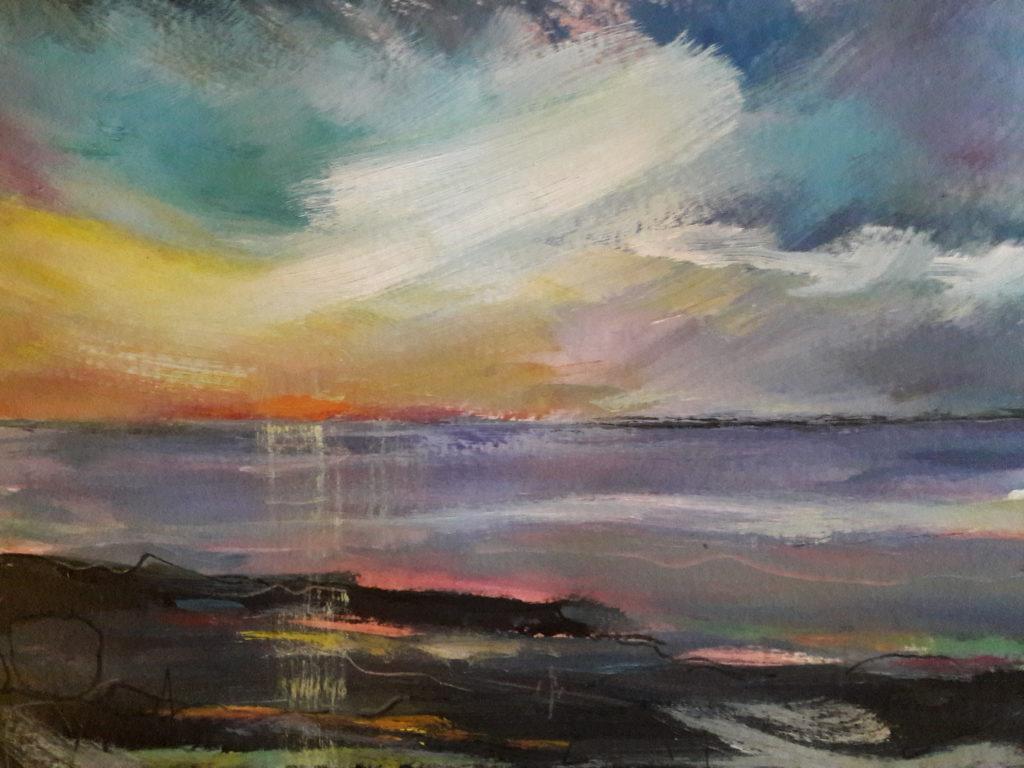 Up with the lark to paint the sunrise over Low Newton bay. 