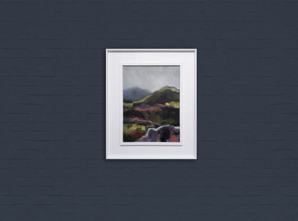 Pink Hills on Farrow and Ball Hague Blue