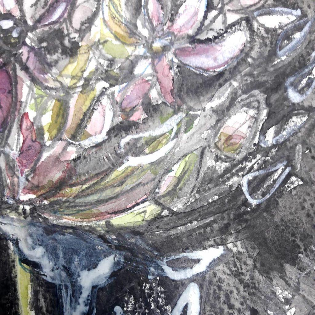 Allium study in watercolour, graphite and gouache – detail