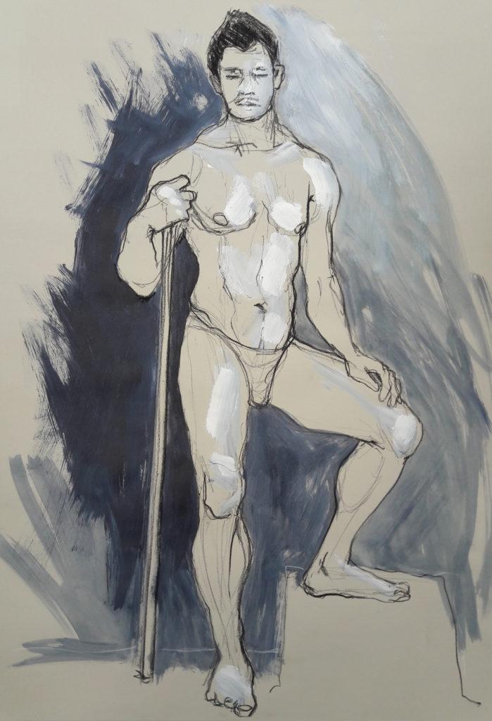 The Renaissance Workshop. 20-minute pose in charcoal pencil and acrylic (model: David Wan)