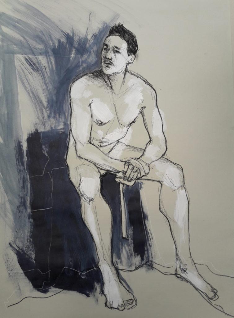 The Renaissance Workshop. 20-minute pose in charcoal pencil and acrylic (model: David Wan)