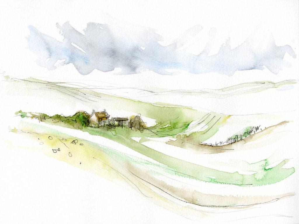 Near Wharram Percy. Watercolour and graphite on paper