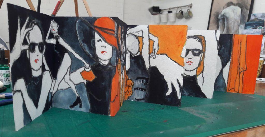 Concertina sketch book, from Vogue Life Drawing online session (model: Ami Benton)